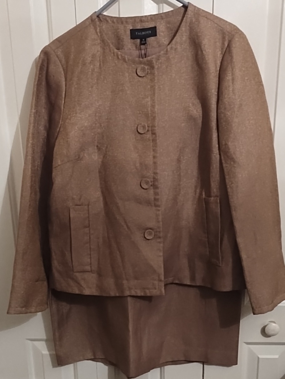 Talbots Tan Round-Neck Linen-Blend Button Jacket and Skirt NWT!